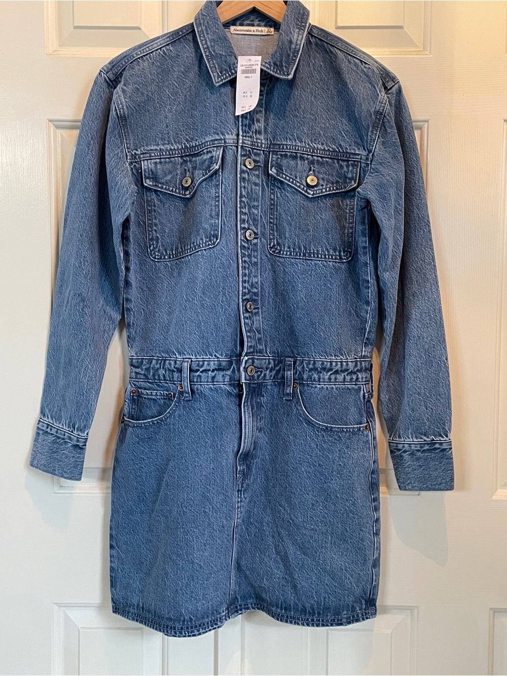 Abercrombie & Fitch Denim Long Sleeve Mini Shirt Dress Small Tall, NWT